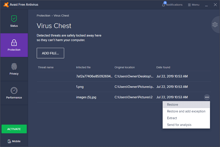 how to recover deleted files from avast