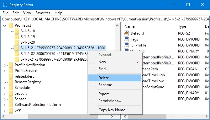 memulihkan profil Pengguna.