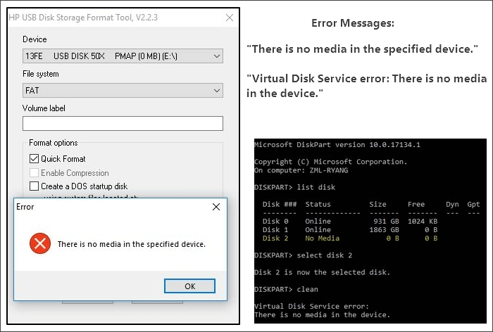 tidak ada media di perangkat dan tidak ada media di perangkat yang ditentukan